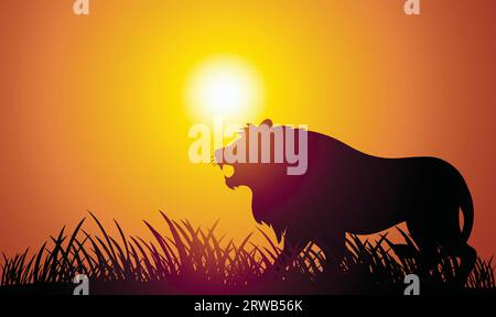 Lion Silhouette Nachmittag Hintergrunde Vektor Illustration Stock Vektor