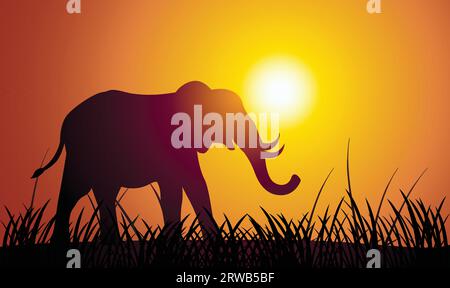 Elefant Silhouette Nachmittag Hintergrunde Vektor Illustration Stock Vektor