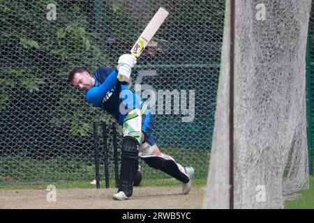 Das New Zealand Team nimmt am 18. September 2023 am Sher-e-Bangla National Cricket Stadium in Mirpur, Dhaka, Bangladesch, Teil. Stockfoto