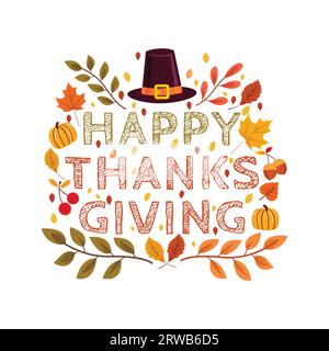Happy Thanksgiving Herbstferien Hintergrund Vektor Bild. Happy Thanksgiving Hintergrundbrief mit Blättern. Stock Illustration Vektor. Herzlichen Dank Stock Vektor