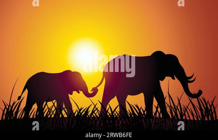 Elefant Silhouette Nachmittag Hintergrunde Vektor Illustration Stock Vektor