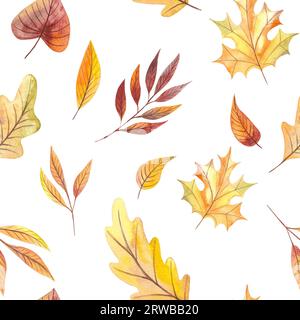 Handgezeichnetes Aquarellmuster mit Herbstblättern Stockfoto