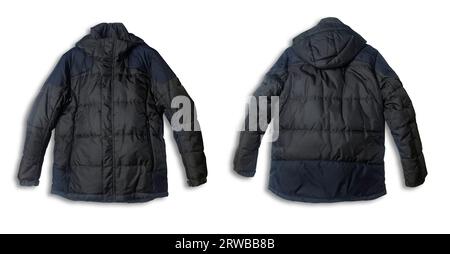 Leere Vorlage realistische Coach Jacke mit Reißverschluss vorne und hinten isoliert auf weißem Hintergrund mit Beschneidungspfad. Trainingsoberteil Winter Sportswear jacke Stockfoto