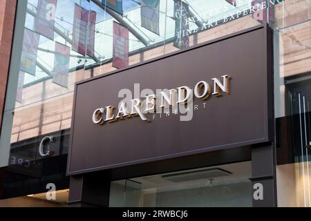 Signage für Clarendon Kunstgalerie im Princesshay Einkaufsviertel Exeter Stockfoto