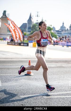 Karen Ehrenreich nahm am Marathon der Leichtathletik-Weltmeisterschaften in Budapest 2023 Teil. Stockfoto