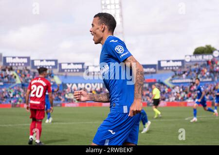 17. September 2023; Coliseum Alfonso Pérez, Getafe, Spanien, Spanish La Liga Football, Getafe versus Osasuna; New Signing Mason Greenwood Stockfoto