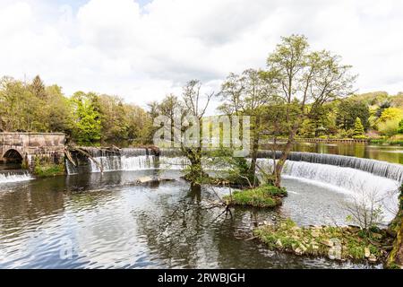 Belper Horseshoe Weir Am Fluss Derwent, Belper, Derbyshire, Peak District, England, UK, River Derwent, Hufeisenwehr, Stockfoto