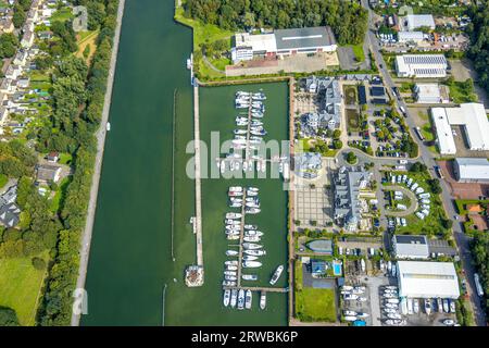 Luftaufnahme, Marina Rünthe am Datteln-Hamm-Kanal, Rünthe, Bergkamen, Ruhrgebiet, Nordrhein-Westfalen, Deutschland, DE, Datteln-Hamm-Kanal, Europa Stockfoto