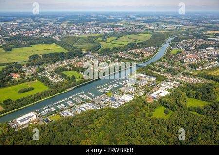 Luftaufnahme, Marina Rünthe am Datteln-Hamm-Kanal, Rünthe, Bergkamen, Ruhrgebiet, Nordrhein-Westfalen, Deutschland, DE, Datteln-Hamm-Kanal, Europa Stockfoto