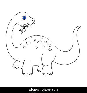 Malbuch für Kinder Baby Diplodocus, Vektorillustration, isoliert auf weißem Hintergrund, mit einem lustigen, niedlichen Charakter - ein kleiner Dinosaurier. Für Chi Stock Vektor