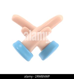 Geste gekreuzte Hände. Armkreuzende Abstoßungsausdrücke. Negatives Symbol. Stoppschild. Nein sagen Verteidigung oder Einschränkung. Flache 3D-Illustration. Stockfoto