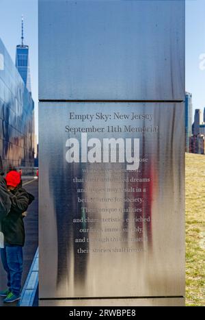 Der leere Himmel ist die offizielle Gedenkstätte für die 749 New Jerseyaner, die bei den Angriffen vom 11. September und dem Bombenanschlag auf das World Trade Center 1993 getötet wurden. Stockfoto