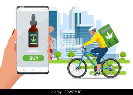 Isometrisches legalisiertes Marihuana. Bestellen Sie Cannabis- oder cbd-Produkte online über eine mobile Anwendung. Cannabis Online-Shop mit Cannabisprodukten. Pflanzlich Stock Vektor