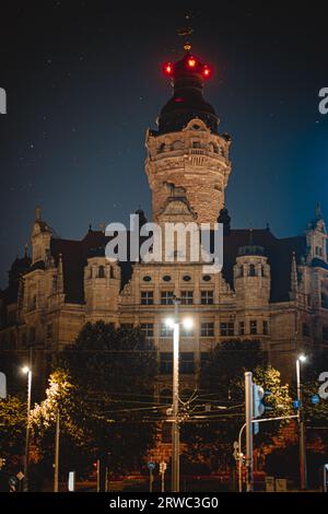 Neues Rathaus bei Nacht, Leipzig, Sachsen, Deutschland Stockfoto
