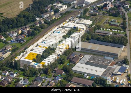 Luftaufnahme, Industriepark Ohlweg, Containerlager, Dellwig, Fröndenberg, Ruhrgebiet, Nordrhein-Westfalen, Deutschland, DE, Europa, Fröndenberg Stockfoto