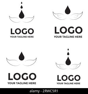 4er-Set neue Designs von Blumen-Logos mit Wassertropfen und vollständig bearbeitbarem Text Stock Vektor