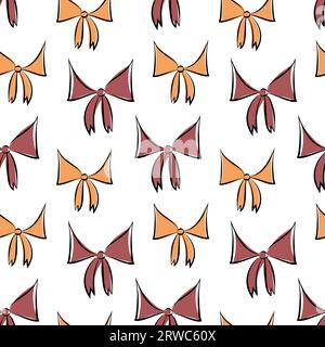 Niedliches nahtloses Muster mit schönen handgezeichneten Schleifen. Doodle Repeat-Papier, Bogen-Illustration. Textildesign, Tapete, Geschenkpapier. Stockfoto
