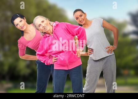 Drei Frauen jung und Senior Sport treiben, auf weißem Hintergrund Stockfoto