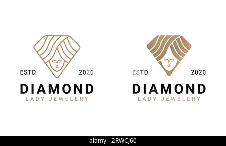 Luxuriöses Diamond Logo Design Göttin Gesicht Diamant Logotyp Stock Vektor