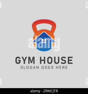 Gym House Logo Design House mit Kurzhantelgewicht Logotyp Stock Vektor