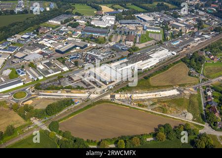 Luftaufnahme, Südkamener Spange, Baustelle mit Neubau und Unterführung, Anschluss an Dortmunder Straße und Westicker Straße, Eisenbahn Stockfoto