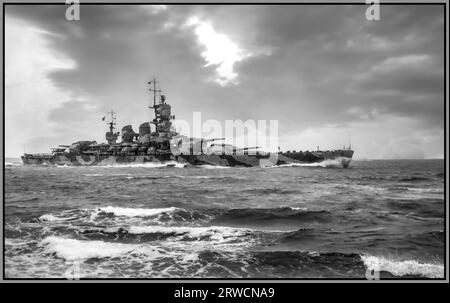 Vittorio Veneto Schlachtschiff 1940 WW2 italienisches Schlachtschiff der Littorio-Klasse. Royal Italian Navy. Vittorio Veneto war das zweite Mitglied des Schlachtschiffs der Littorio-Klasse, das während des Zweiten Weltkriegs in der italienischen Regia Marina (Royal Navy) diente Der Kiel wurde im Oktober 1934 festgelegt, im Juli 1937 gestartet und im August 1940 für den Einsatz in der italienischen Flotte vorbereitet. Benannt wurde sie nach dem italienischen Sieg in Vittorio Veneto während des Ersten Weltkriegs Nach dem Krieg wurde sie Großbritannien als Kriegspreis zugeteilt und anschließend für Schrott aufgelöst. Stockfoto