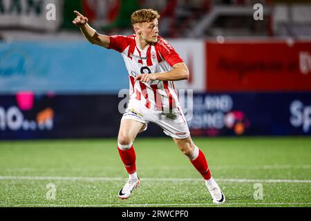 Oss, Niederlande. September 2023. OSS, NIEDERLANDE - 18. SEPTEMBER: Arthur Allemeersch von TOP Oss während des niederländischen Keuken Kampioen Divisie-Spiels zwischen TOP Oss und FC Dordrecht im Frans Heesen Stadion am 18. SEPTEMBER 2023 in Oss, Niederlande. (Foto: Broer van den Boom/Orange Pictures) Credit: Orange Pics BV/Alamy Live News Stockfoto