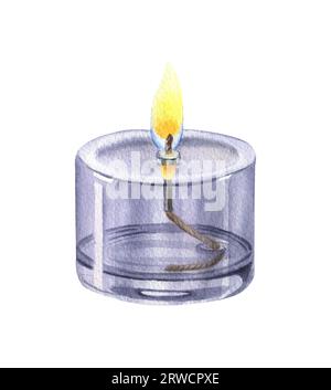 Aquarellillustration mit Öllampe aus mundgeblasenem Glas auf weißem Hintergrund. Ideal für Grußkarten, Einladungen und andere Druckprojekte Stockfoto