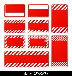 Verschiedene leere rote Warnschilder mit diagonalen Linien. Achtung-, Gefahr- oder Vorsichtshinweis, Baustellenbeschilderung. Realistisches Hinweisschild, Warnung Stock Vektor