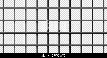 Schwarze, realistische Metallgitter. Detaillierter Gefängniskäfig, eiserner Zaun im Gefängnis. Kriminelles Hintergrundmodell. Vektordarstellung Stock Vektor