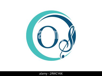 Anfangsbuchstabe O mit Musiknotenlogo. Symbol für Musikzeichen. Schriftartenemblem. Moderne Vektor-Logo-Designvorlage Stock Vektor