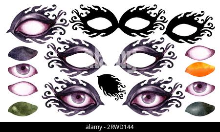 Fantastische abstrakte Augen für Halloween, Esoterik, Magie, Hexerei und Mystik. Elemente, die auf weißem Hintergrund isoliert sind Stockfoto