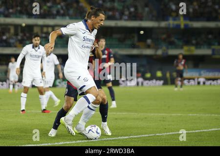 Verona, Italien. September 2023. Milan Djuric des Hellas Verona FC kämpfte am 18. September 2023 im Marcantonio Bentegodi Stadion in Verona gegen Bologna FC, 4Â° Serie A Tim 2023-24. Quelle: Unabhängige Fotoagentur/Alamy Live News Stockfoto