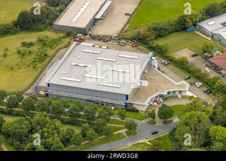 Luftbild, Luftbild, HBL Stahlbearbeitungscenter GmbH im Gewerbepark Ahlen Ost, Wiesen und Felder, Rosendahl, Ahlen, Ruhrgebiet, Nordrhein Stockfoto