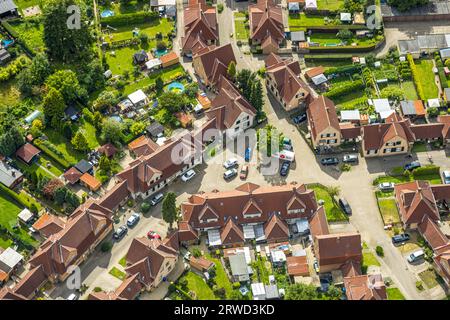 Luftbild, Luftbild, Bergarbeitersiedlung, Gartenstadt, Therese-Münsterteicher-Platz im Wohnhaus Glückaufplatz Schachtstraße, rote Dächer, Lenk Stockfoto