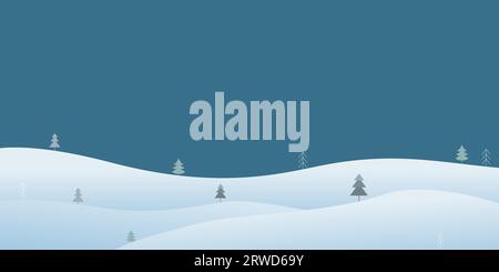 Winter Natur Hintergrund mit schneebedeckten Hügeln und Kiefern in der Nacht, Kopierraum, Vektorillustration Stock Vektor