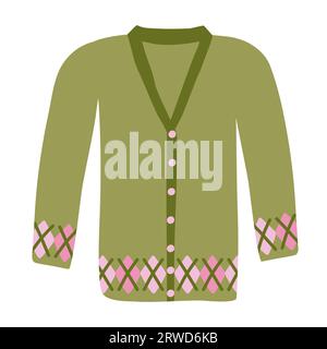 Warme Strickjacke mit Rautenmuster, Doodle-Stil flache Vektor-Illustration Stock Vektor