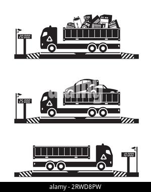 Lkw mit Schrott auf der Waage – Vektorillustration Stock Vektor