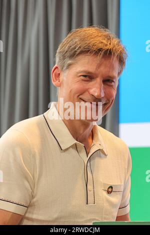 NY, USA. September 2023. United Nations, New York, USA, 18. September 2023: Nikolaj Coster-Waldau, Schauspieler und Produzent während eines Pressers in der SDG Media Zone Today am Hauptsitz der Vereinten Nationen in New York. Foto: Giada Papini Rampelotto/EuropaNewswire (Bildnachweis: © Luiz Rampelotto/ZUMA Press Wire) NUR REDAKTIONELLE VERWENDUNG! Nicht für kommerzielle ZWECKE! Stockfoto