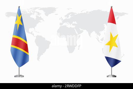 Demokratische Republik Kongo und Saba Flaggen für offizielles Treffen vor dem Hintergrund der Weltkarte. Stock Vektor