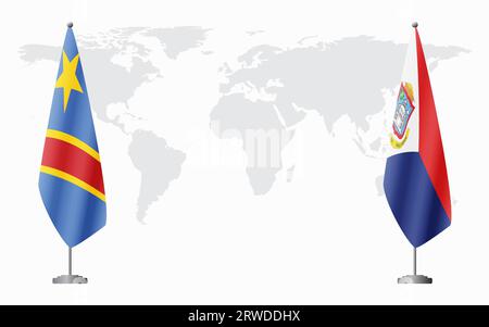 Demokratische Republik Kongo und Sint Maarten Flaggen für offizielles Treffen vor dem Hintergrund der Weltkarte. Stock Vektor