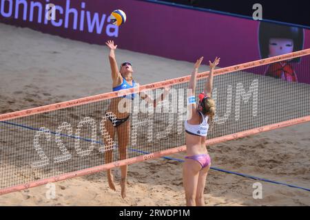 Valentina Gottardi (Italien), Julia Sude (Deutschland). Beach Volley. Europameisterschaft München 2022 Stockfoto