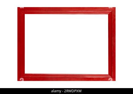 Roter einfacher Bilderrahmen aus Holz, zeitgenössisch, rechteckig, Retro-Stil isoliert auf weißem Hintergrund Stockfoto