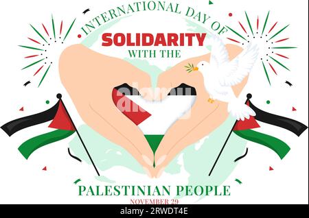 Internationaler Tag der Solidarität mit dem palästinensischen Volk Vektor-Illustration am 29. November mit wehender Flagge in flachem Karikaturgrün Hintergrund Stock Vektor