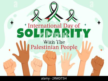 Internationaler Tag der Solidarität mit dem palästinensischen Volk Vektor-Illustration am 29. November mit wehender Flagge in flachem Karikaturgrün Hintergrund Stock Vektor
