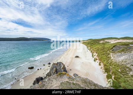 Sandstrand auf der Halbinsel Faraid Head, Balnakeil, Durness, Highlands, Schottland, Vereinigtes Königreich Stockfoto