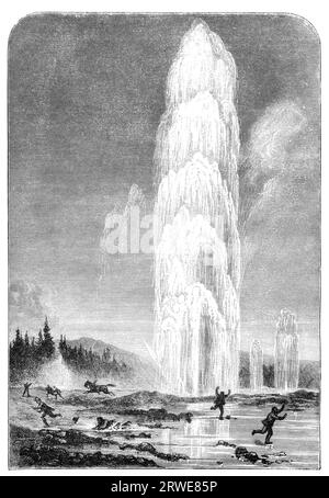 Geysir im Yellowstone-Nationalpark. Illustration, ursprünglich in Hesse-Warteggs Nord Amerika veröffentlicht, schwedische Ausgabe, veröffentlicht 1880. Durch die Stockfoto