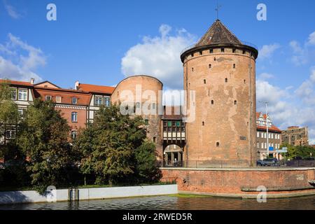 Stagiewna Tor (Polnisch: Stagwie Mleczne) auf der Speicherinsel Gotik Wehrturm in der Stadt Danzig, Polen Stockfoto