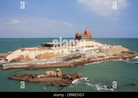 Kanyakumari, Indien, 17. Januar 2011: Blick auf den Vivekananda Rock und das Denkmal Stockfoto