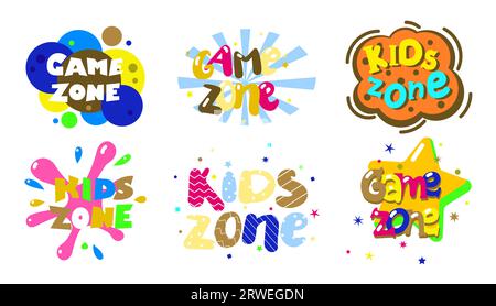 Bunte Beschriftung der Spielzone für Kinder zur Dekoration des Spielraums Stock Vektor